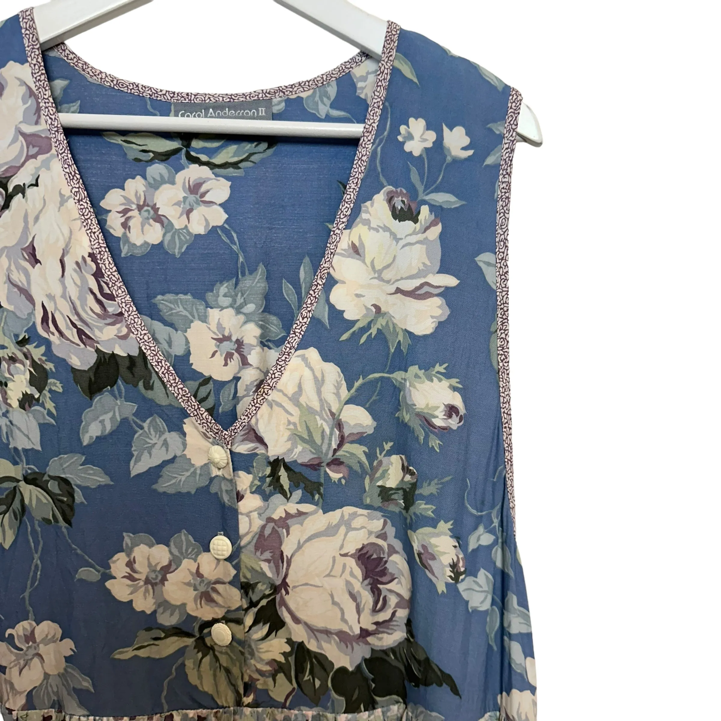 Vintage 80s Carol Anderson California Floral Jumper Dress Midi Sleeveless
