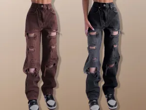 Vintage Ripped Distressed Streetwear Hip Hop Jeans - High Waist Denim Pants