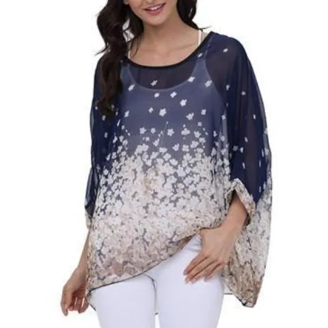 Women Batwing Casual Chiffon Blouse (Plus Size)