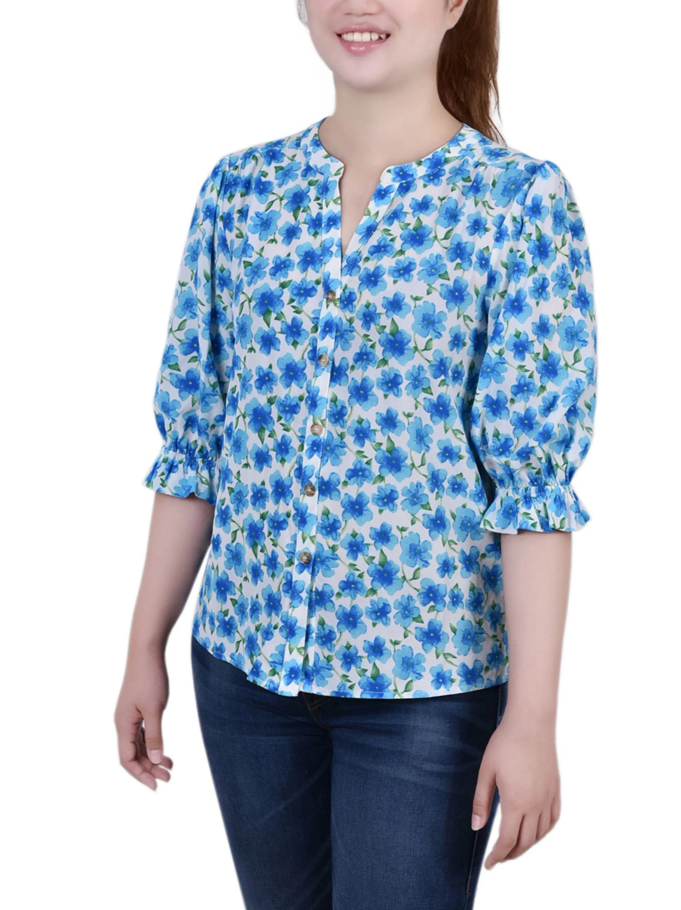 Women's Floral Printed Blouse,Blue