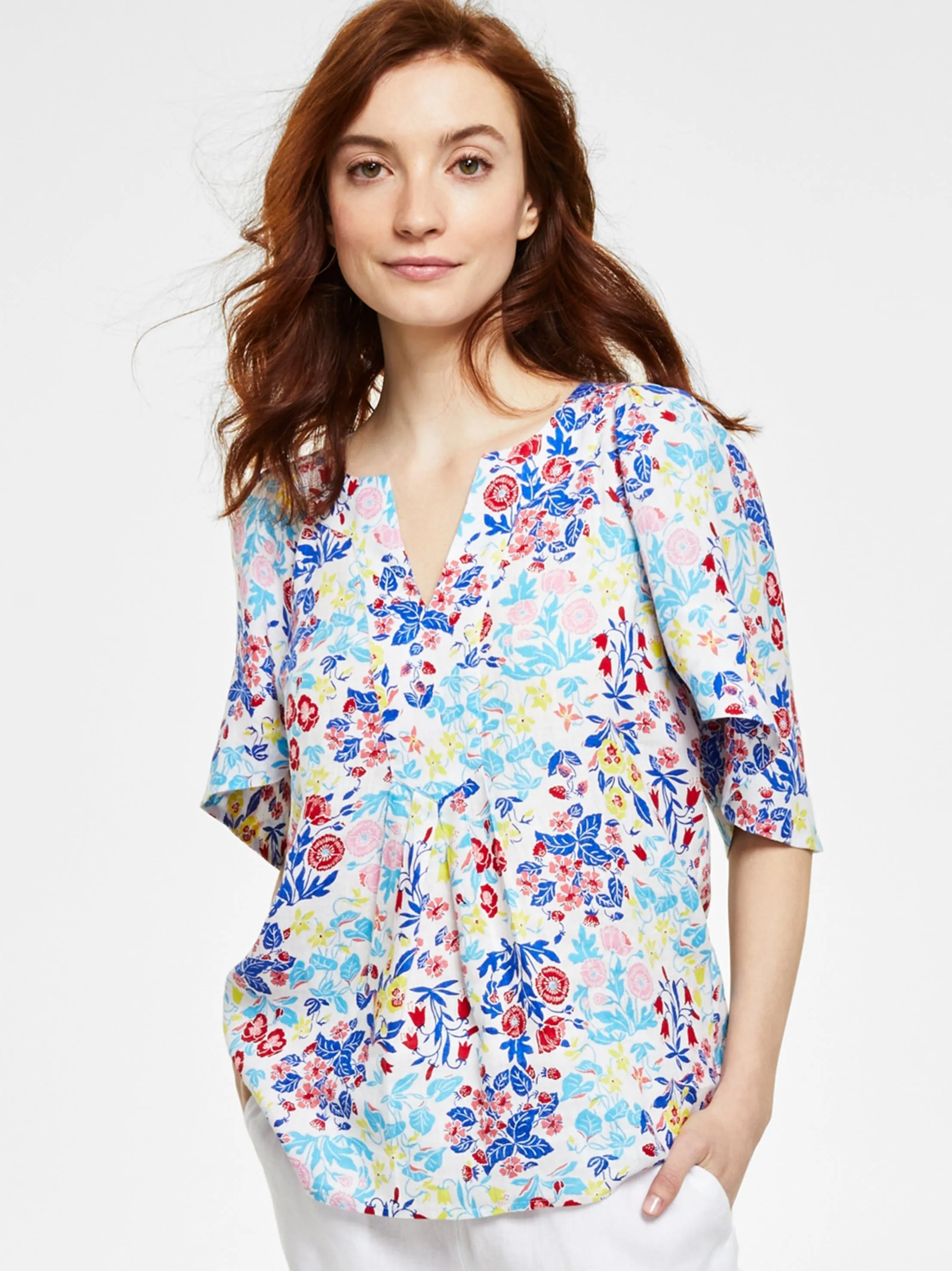 Women's Floral Printed Linen Blouse,Multi