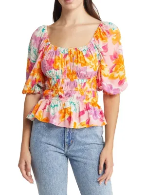 Women's Floral Printed Short Sleeve Top,Multi