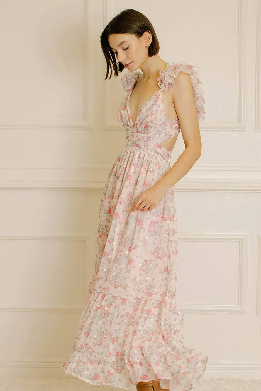 Women's Storia Floral Tiny Flowers Maxi Dress with criss-cross back tie