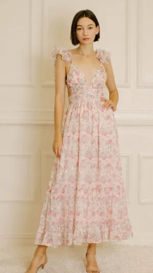 Women's Storia Floral Tiny Flowers Maxi Dress with criss-cross back tie