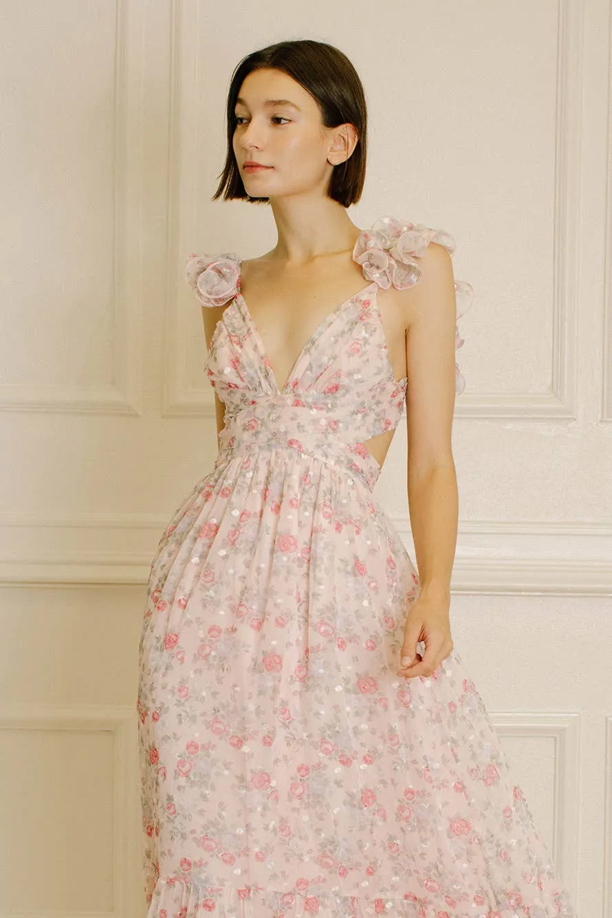 Women's Storia Floral Tiny Flowers Maxi Dress with criss-cross back tie