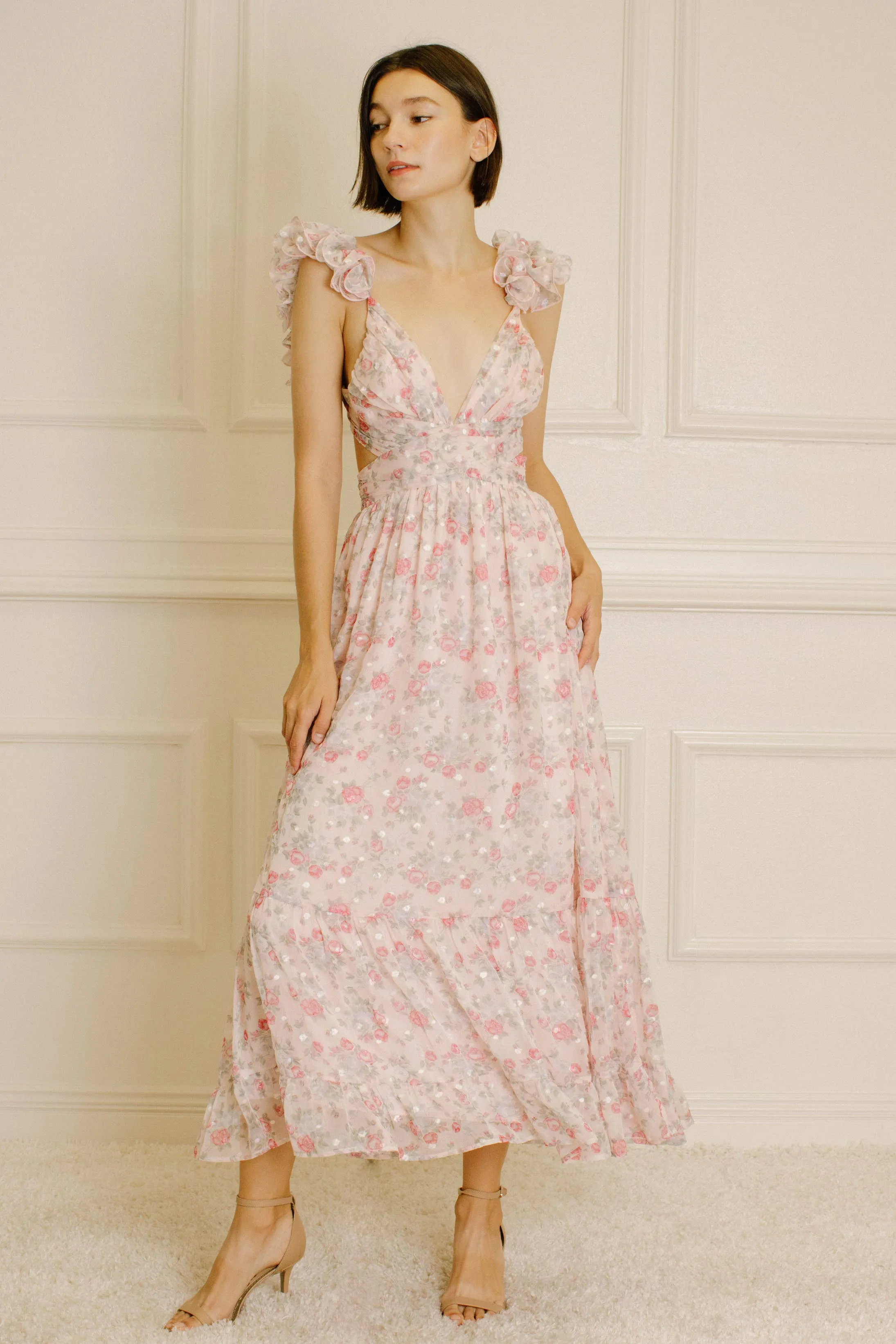 Women's Storia Floral Tiny Flowers Maxi Dress with criss-cross back tie