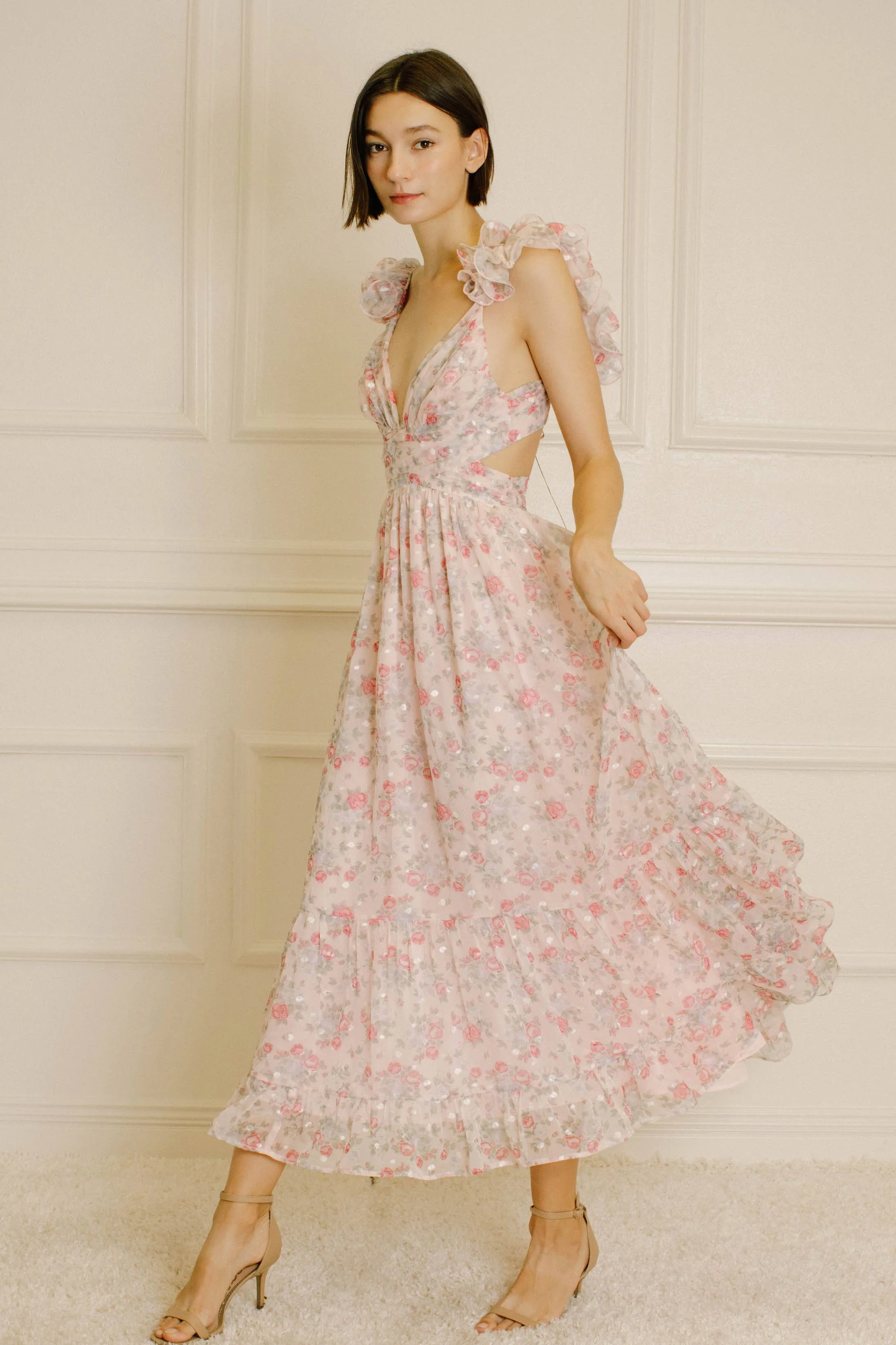 Women's Storia Floral Tiny Flowers Maxi Dress with criss-cross back tie