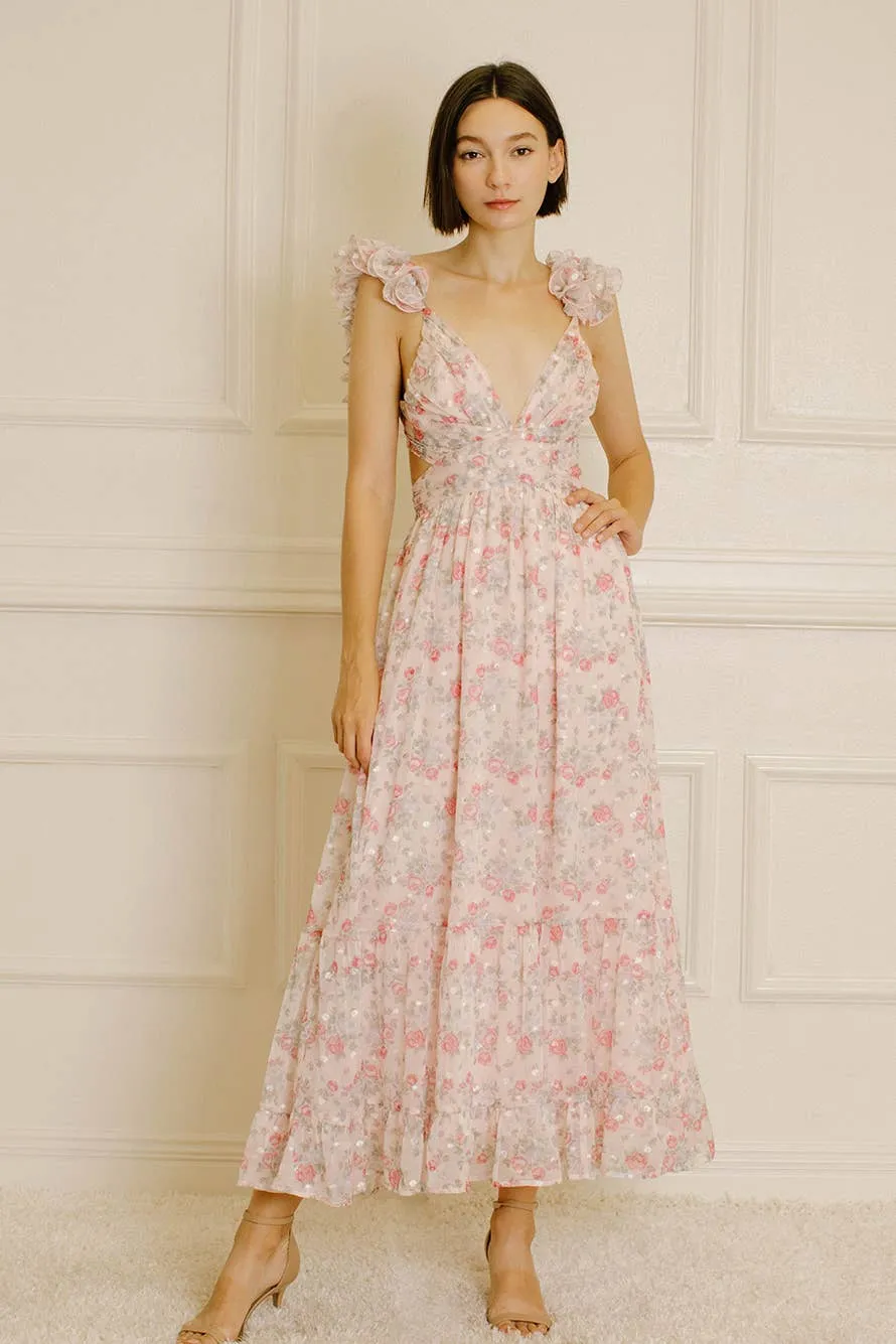 Women's Storia Floral Tiny Flowers Maxi Dress with criss-cross back tie