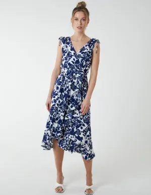 Wrap Front Midi Dress With Ruffle Hem