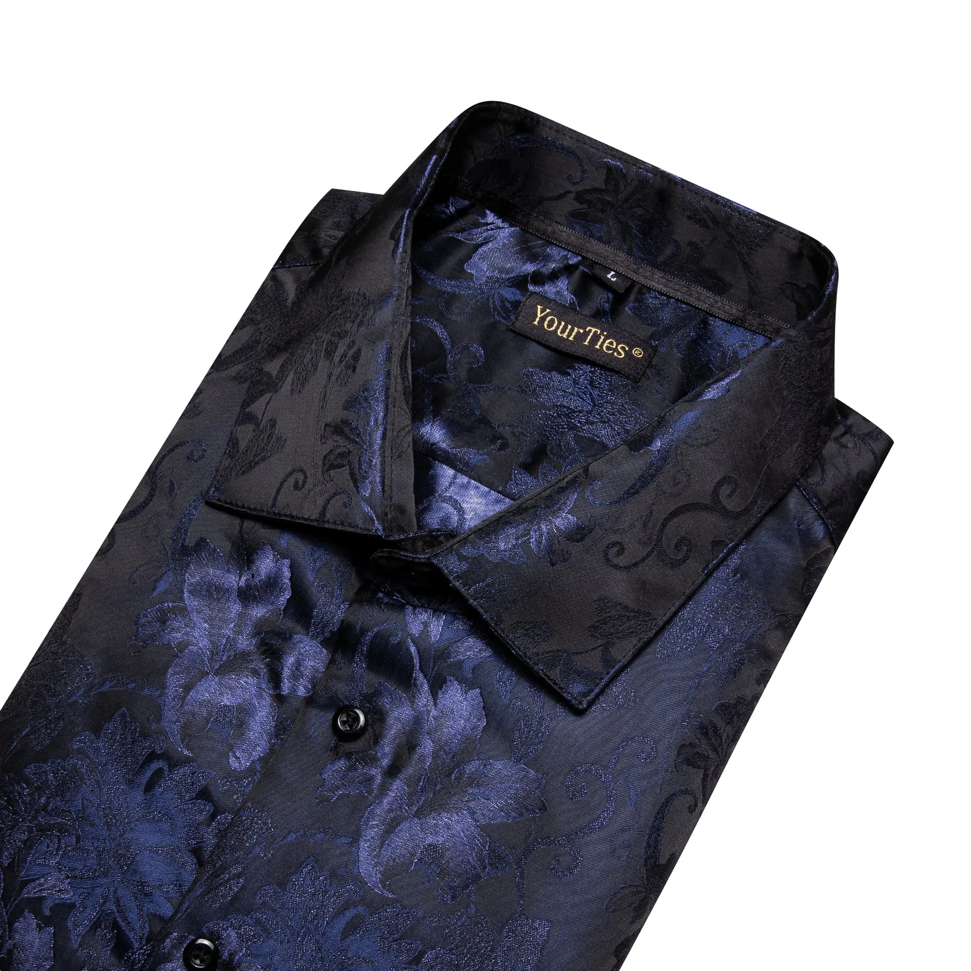 YourTies Windsor Collar Mens Top Blue Lily Floral Jacquard Dress Shirt