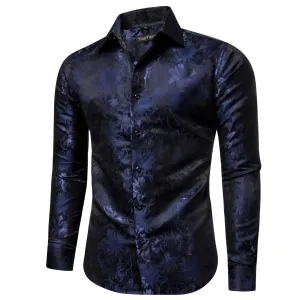 YourTies Windsor Collar Mens Top Blue Lily Floral Jacquard Dress Shirt