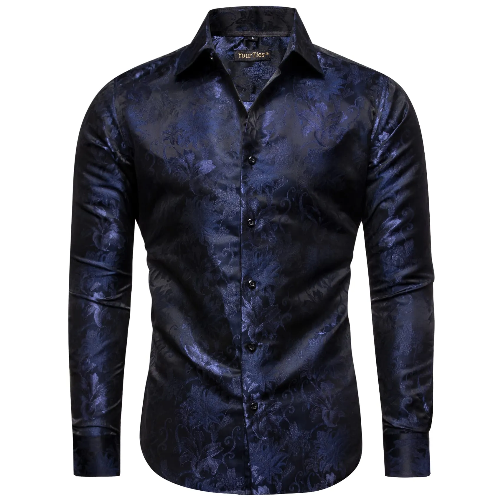 YourTies Windsor Collar Mens Top Blue Lily Floral Jacquard Dress Shirt